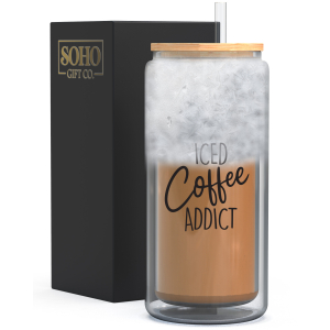 SoHo Iced Coffee Cup with Lid and Straw "ICED COFFEE ADDICT"
